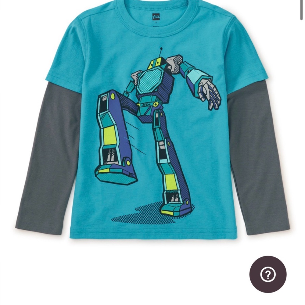 Tea Collection Blue Long-Sleeve Tee with Gray Layered Sleeves and Robot Graphic - Picture 8 of 8